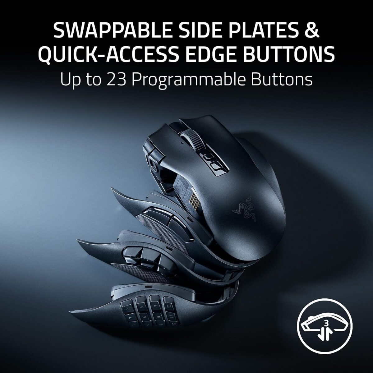 Razer Naga V3 Pro Wireless MMO Gaming Mouse with Swappable Side Plates, Black - Image 2