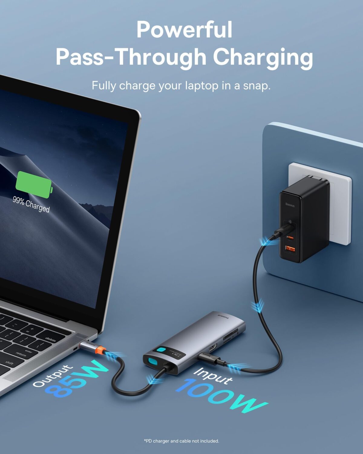 Baseus 7-in-1 USB-C Hub YK-60 with 4K HDMI and 100W Power Delivery, Silver - Image 4