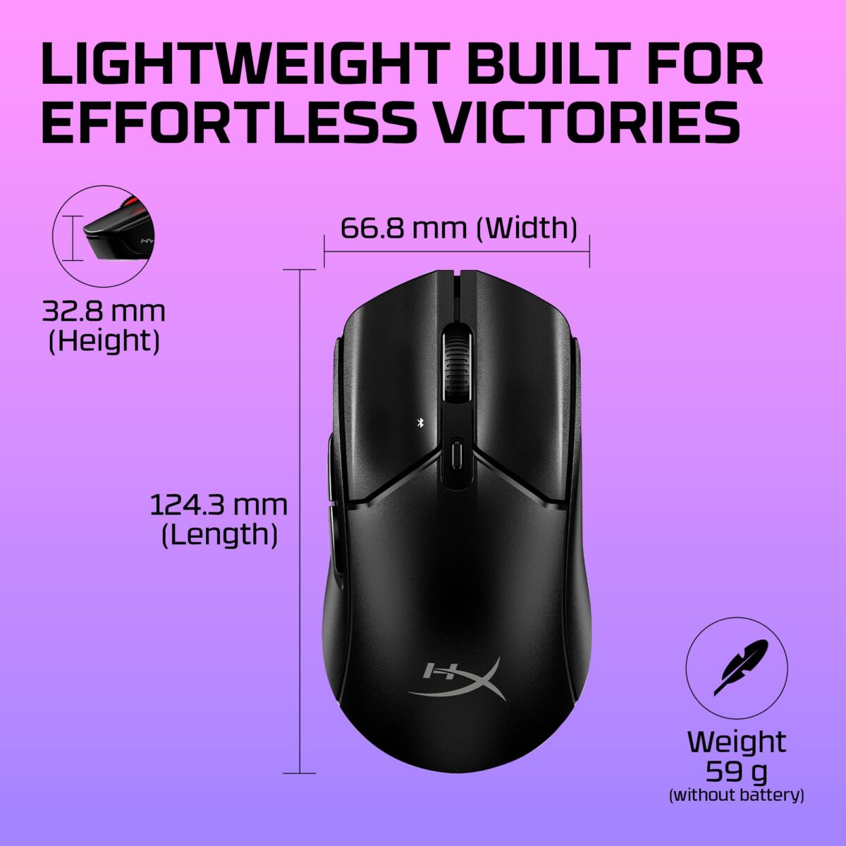 HyperX Pulsefire Haste 2 Core Wireless Gaming Mouse, Black - Image 3