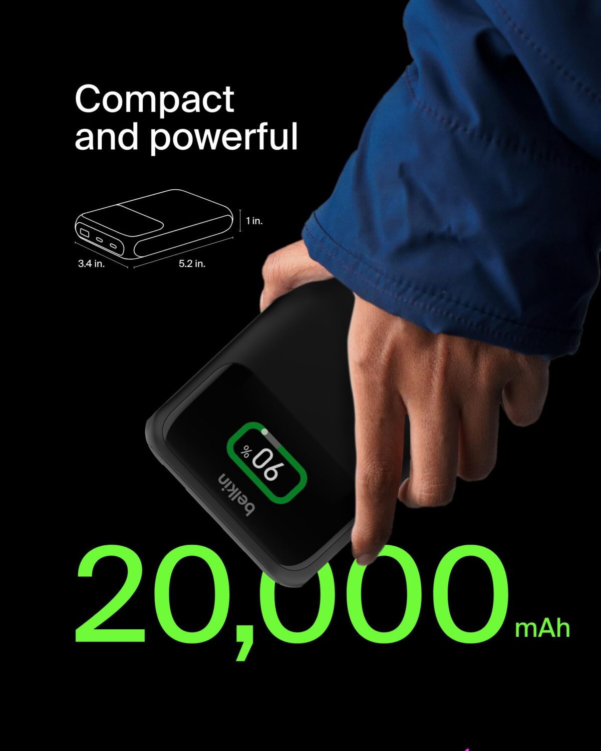 Belkin BoostCharge 20000mAh 65W 3-Port Laptop Power Bank, Black - Image 3