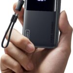 INIU 10000mAh 45W Power Bank with USB-C Lanyard Cable, Black