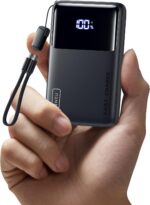INIU 10000mAh 45W Power Bank with USB-C Lanyard Cable, Black