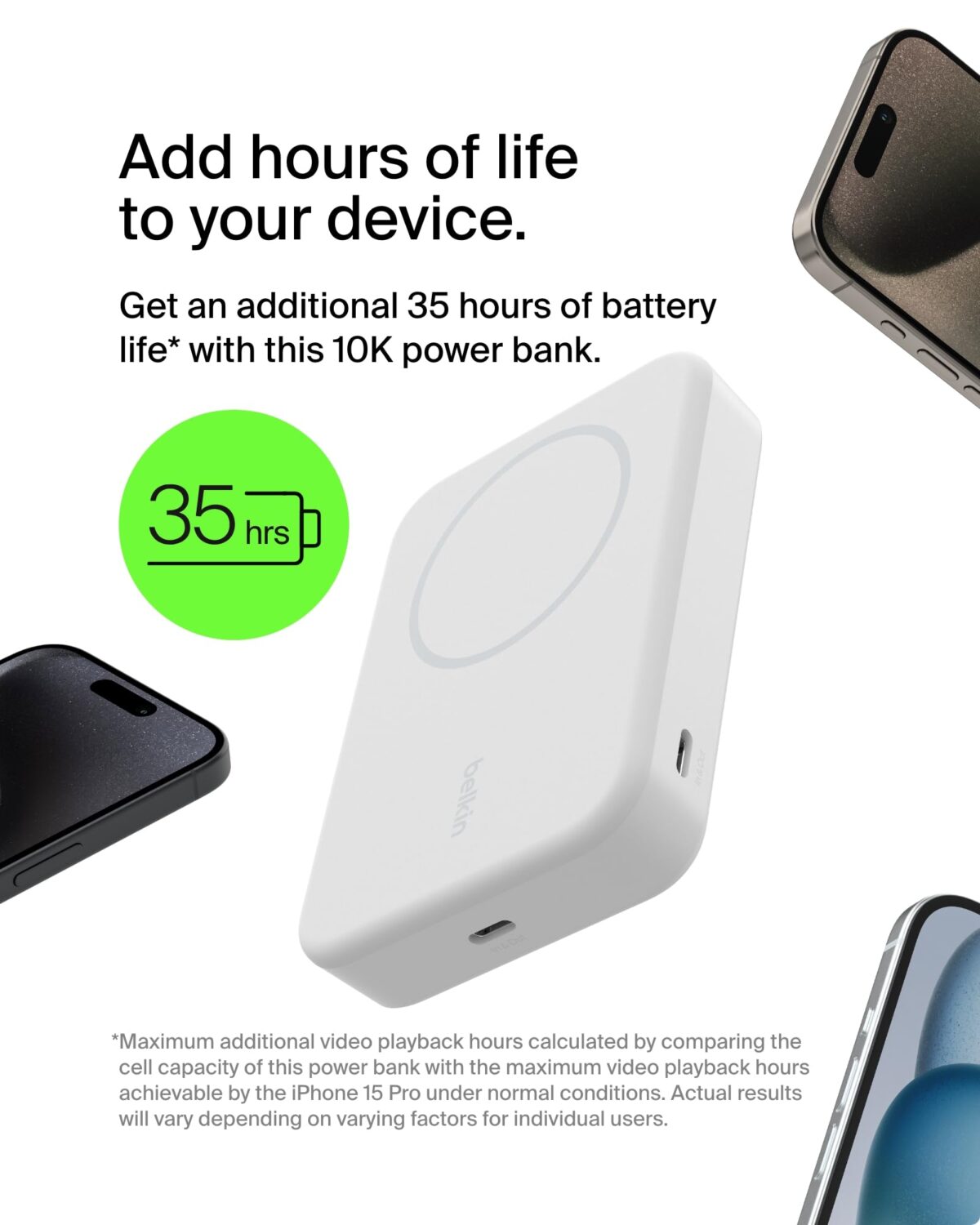 Belkin BoostCharge Pro Qi2 15W 10000mAh Magnetic Power Bank with Kickstand, White - Image 3