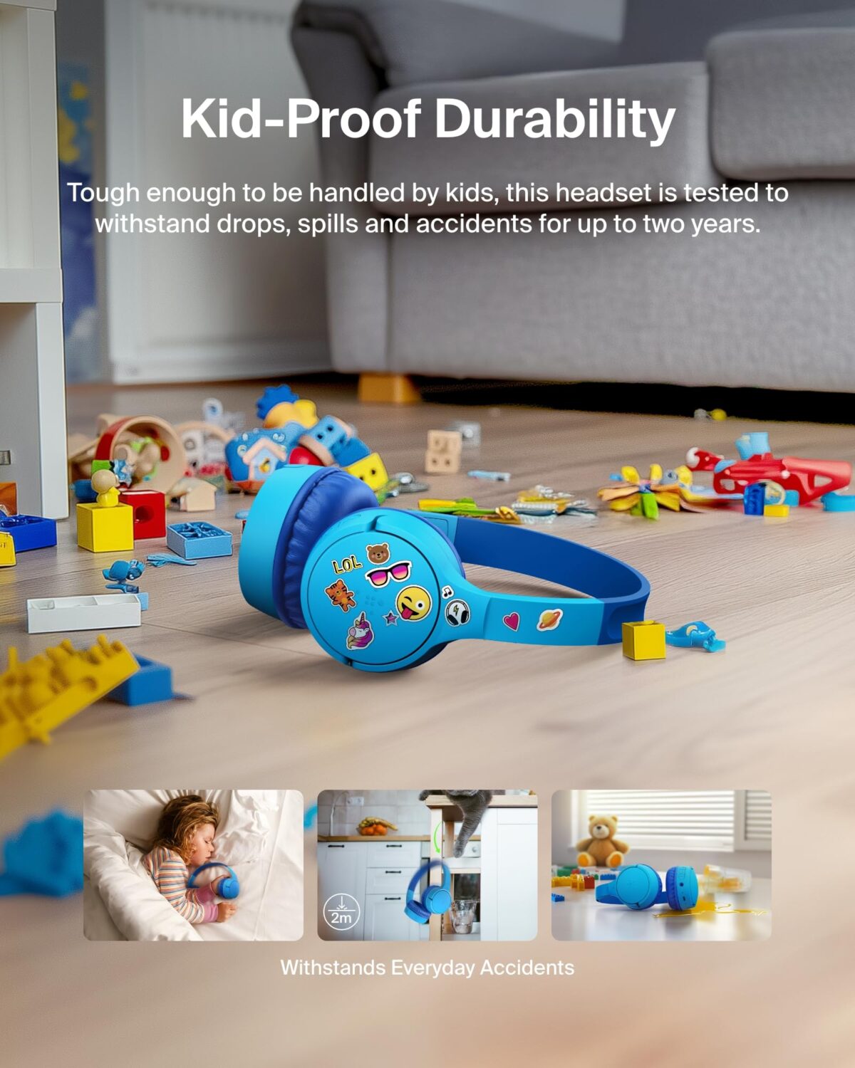 Belkin SoundForm Mini Kids Wireless Headphones with Microphone, Blue - Image 4
