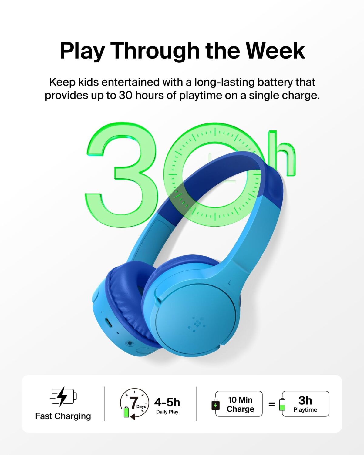 Belkin SoundForm Mini Kids Wireless Headphones with Microphone, Blue - Image 3