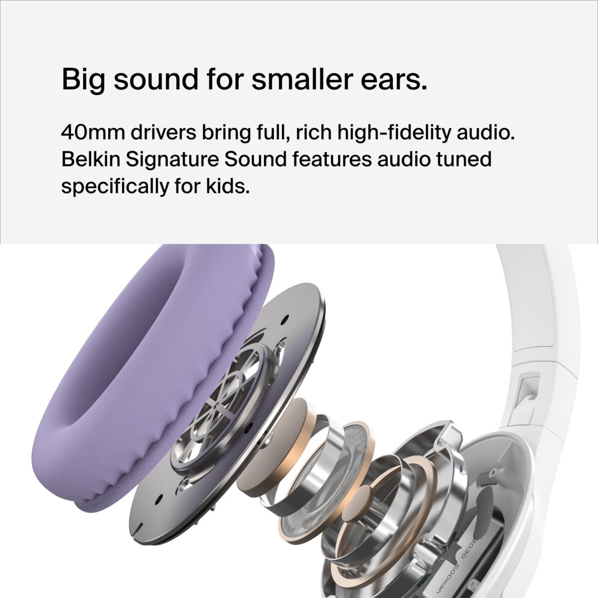 Belkin SoundForm Inspire Wireless Kids Headphones with Boom Mic, Grey/Lilac - Image 4
