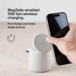 Belkin BoostCharge Pro 2-in-1 MagSafe 15W Wireless Charging Dock, Sand - Image 2