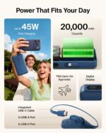 Belkin UltraCharge 20000mAh 45W Power Bank with Built-in USB-C Cable, Blue - Image 2