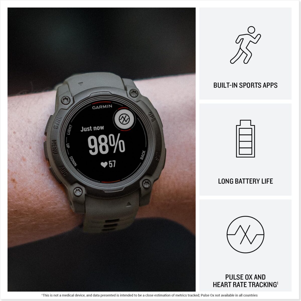 Garmin Instinct E 45 mm Rugged GPS Smartwatch, Black/Charcoal - Image 3