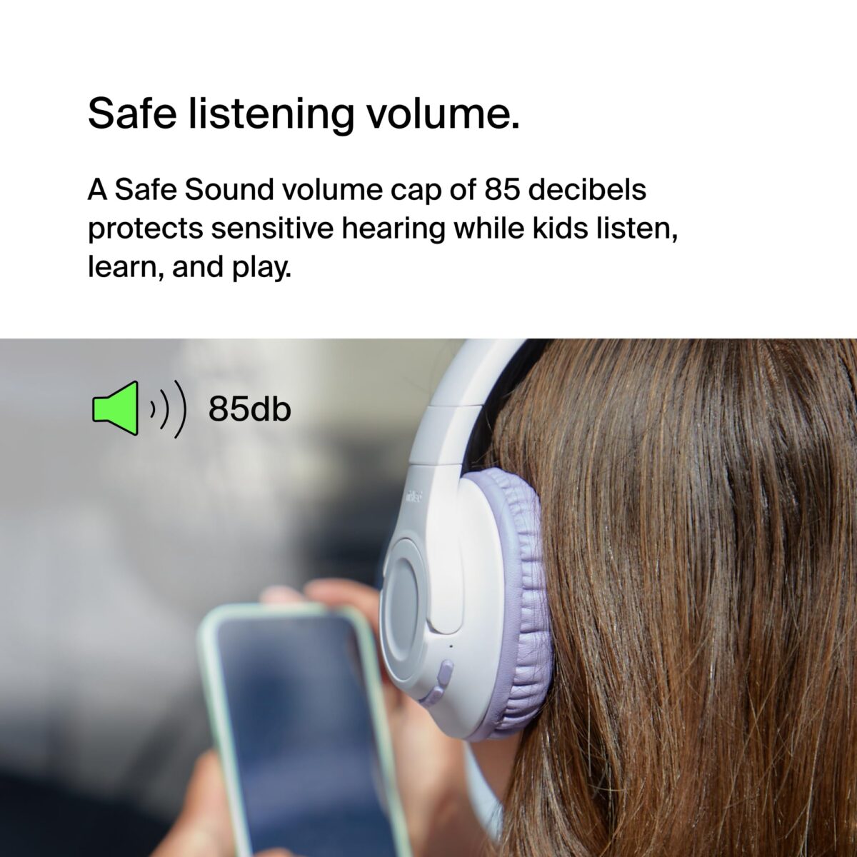 Belkin SoundForm Inspire Wireless Kids Headphones with Boom Mic, Grey/Lilac - Image 3