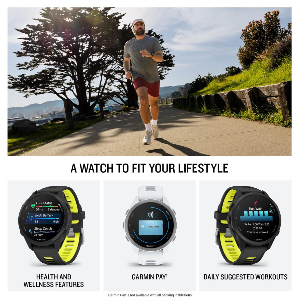 Garmin Forerunner 170 GPS Running Smartwatch, 42 mm, Black/Amp Yellow - Image 4