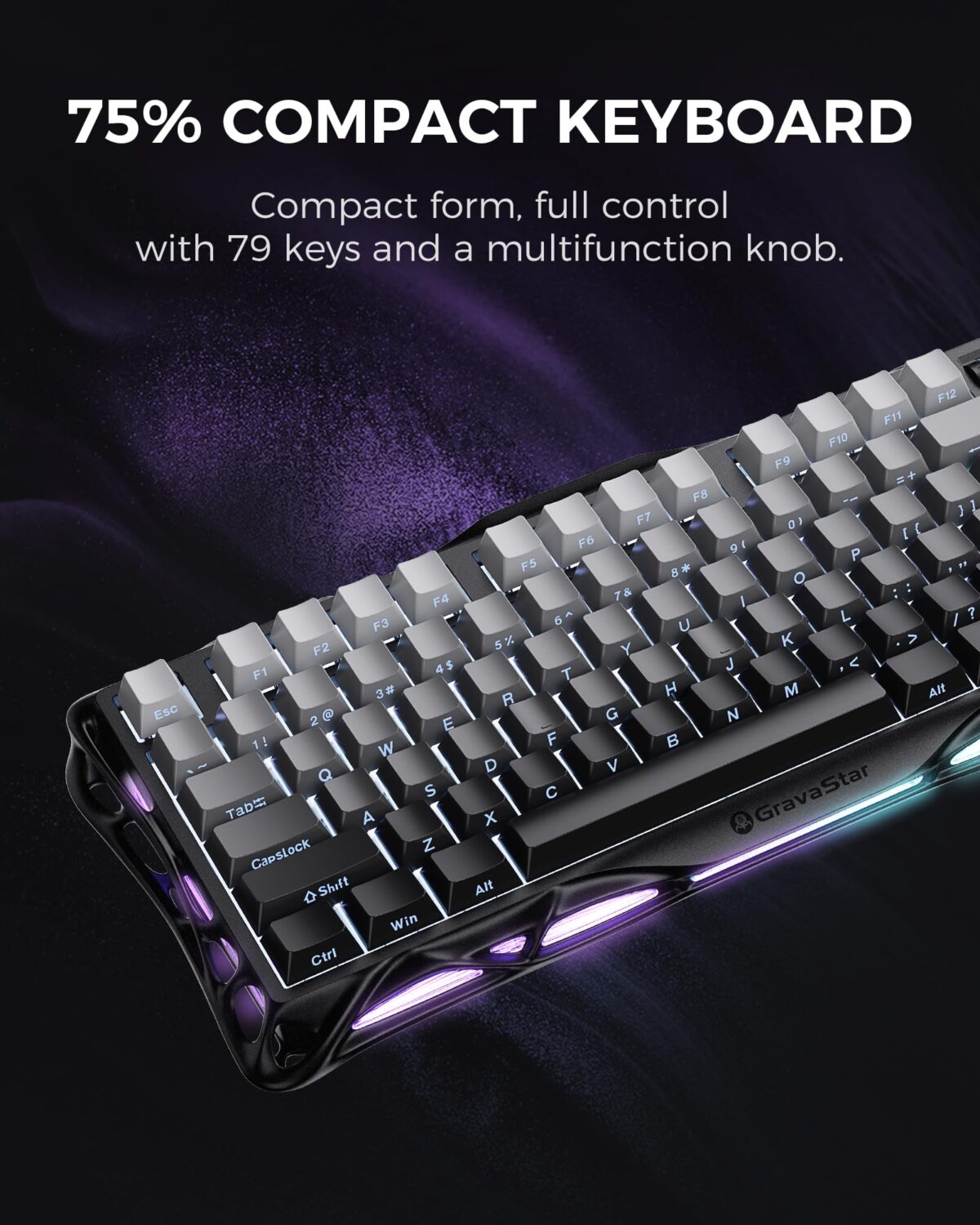 GravaStar Mercury K1 75% Wireless Mechanical Gaming Keyboard, Gradient Black - Image 4
