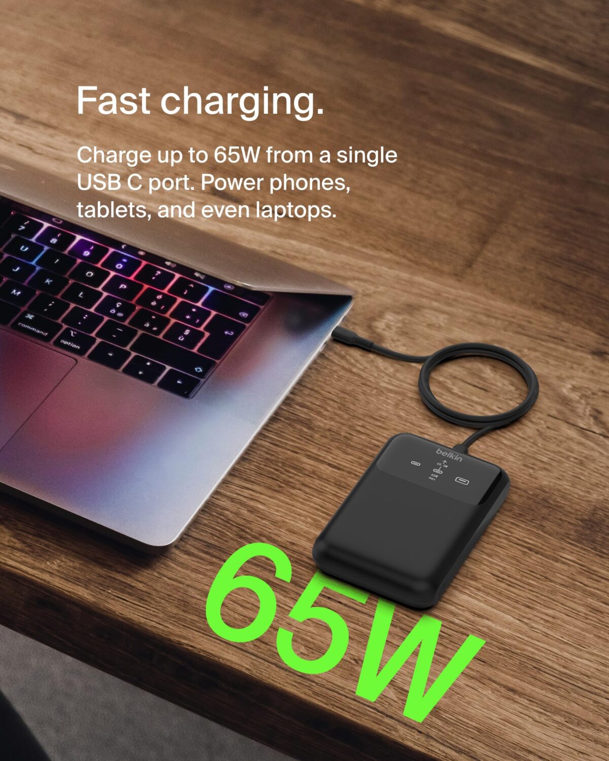 Belkin BoostCharge 20000mAh 65W 3-Port Laptop Power Bank, Black - Image 2