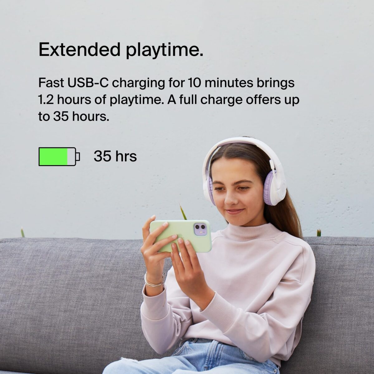 Belkin SoundForm Inspire Wireless Kids Headphones with Boom Mic, Grey/Lilac - Image 2