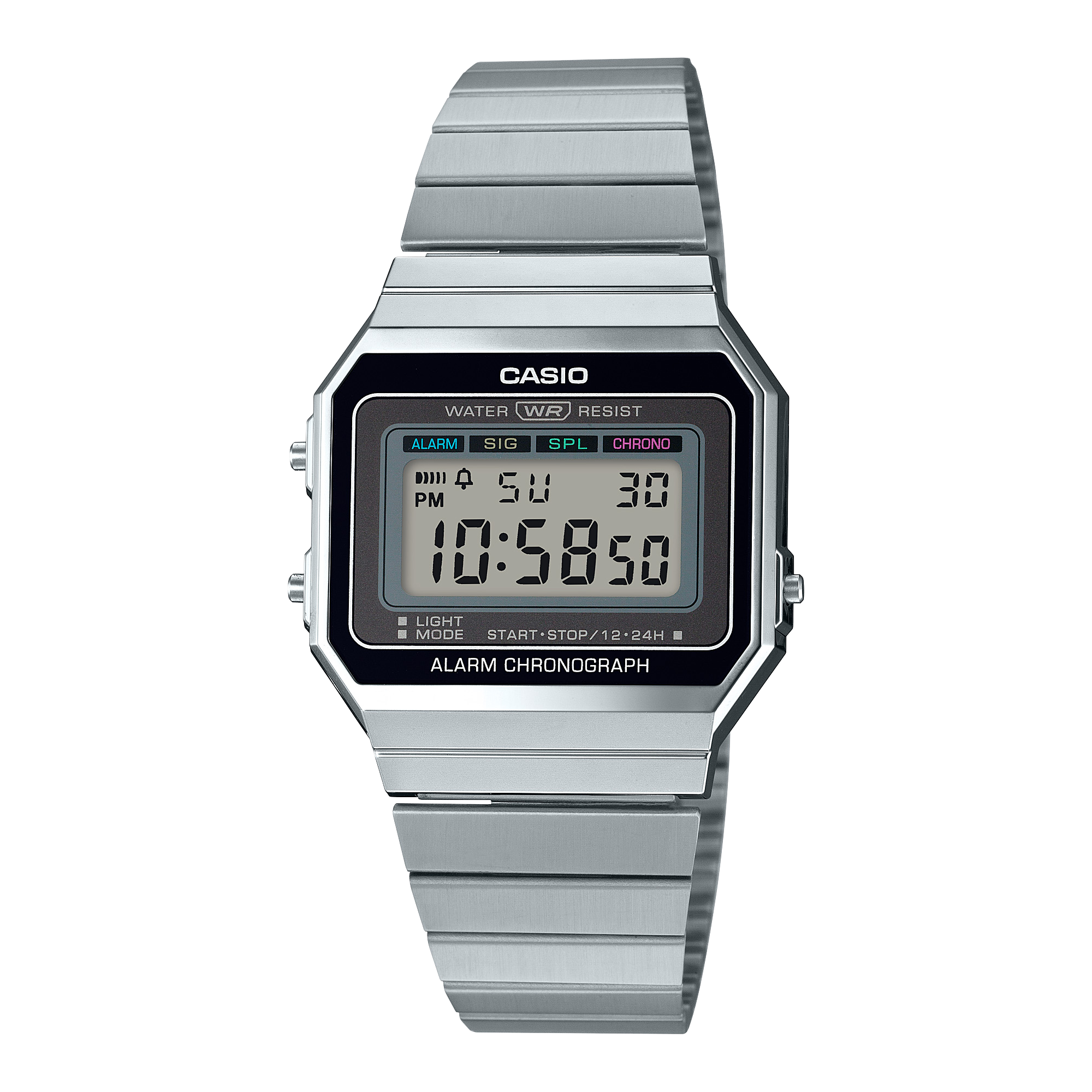 A700W-1A.png Casio A700W-1A Slim Digital Watch, Steel Bracelet - Image 1