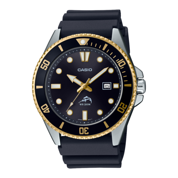 Casio Duro MDV-106G-1AV Men's Dive Watch, Black Dial, Gold-Tone Bezel