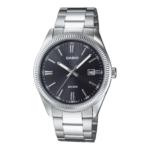 Casio MTP-1302D-1A1V Men's Analog Watch, Black Dial, Steel Bracelet