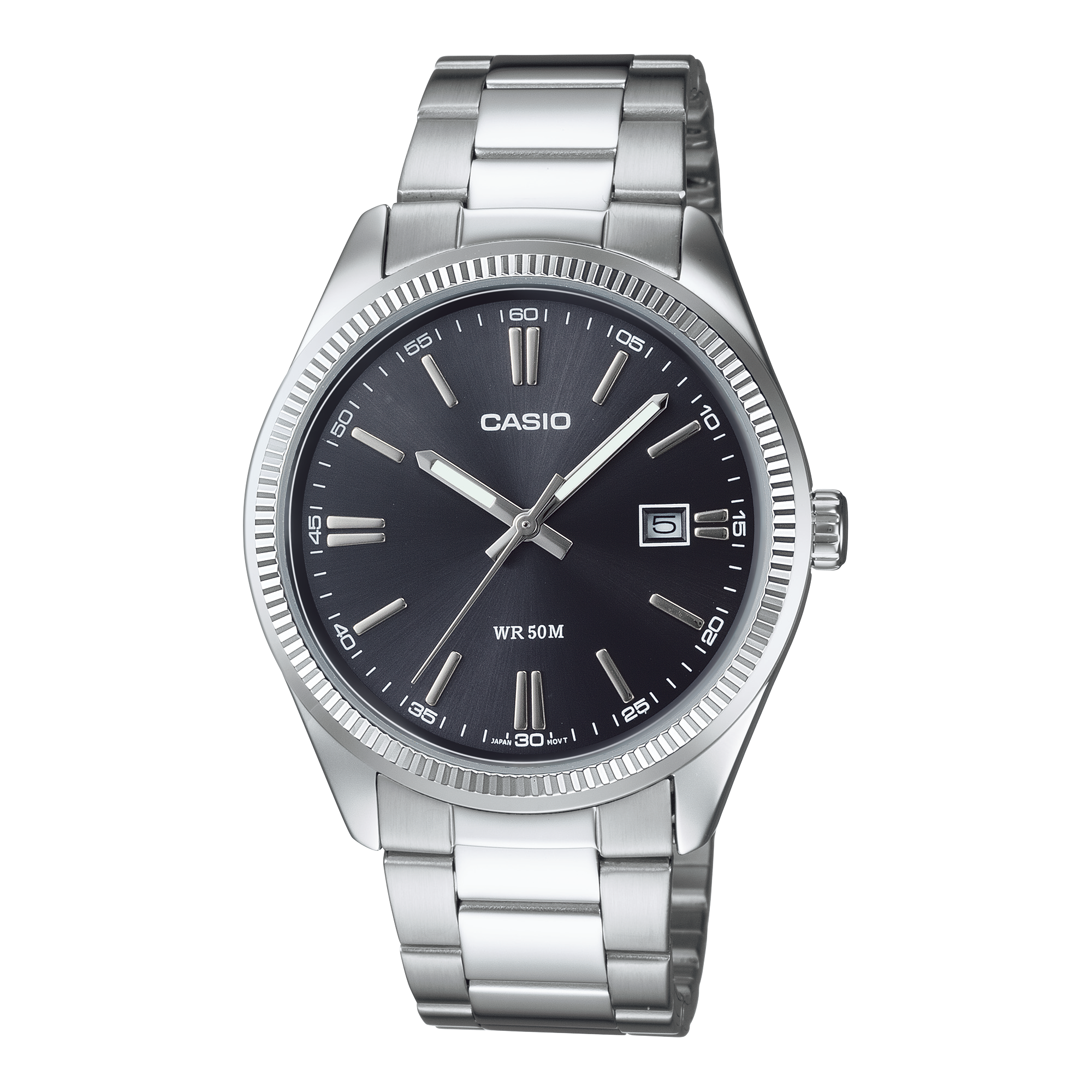 MTP-1302D-1A1V.png Casio MTP-1302D-1A1V Men's Analog Watch, Black Dial, Steel Bracelet - Image 1
