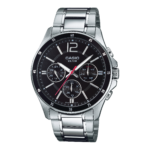 Casio MTP-1374D-1AV Men's Multi-Dial Watch, Black Dial, Steel Bracelet