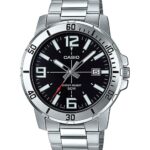 Casio MTP-VD01D-1BV Men's Analog Watch, Black Dial, Steel Bracelet