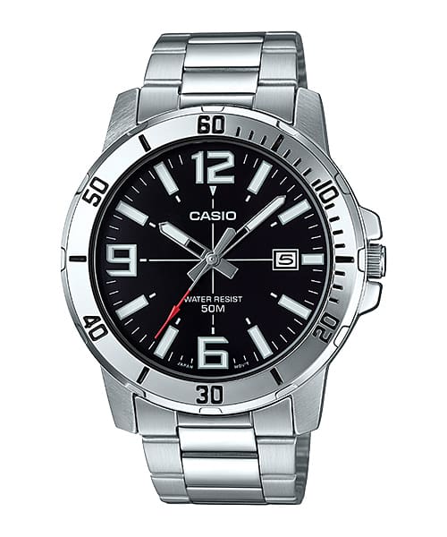 MTP-VD01D-1BV_Seq1.jpg Casio MTP-VD01D-1BV Men's Analog Watch, Black Dial, Steel Bracelet - Image 1